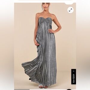 Lulus gunmetal/silver lures pleated strapless dress!
